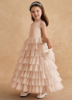 Azazie Twinkle Toes vestidos de niña de las flores Vestido de Rosa Inglesa de Tul de Corte En A con Lazo image4
