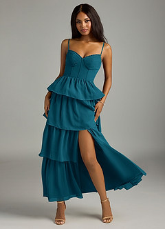 Azazie Kaiden Bridesmaid Dresses Ink Blue A-Line Sweetheart Neckline Chiffon Dress image5