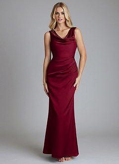 Azazie Tallie Bridesmaid Dresses Burgundy Mermaid Pleated Stretch Satin Dress image9