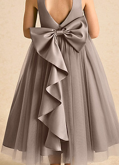 Azazie Solia Flower Girl Dresses Taupe Ball-Gown Bow Tulle Dress image7