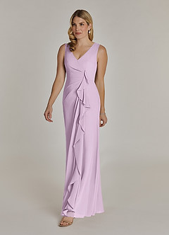 Azazie Manuella Mother of the Bride Dresses Frosted Lilac A-Line V-Neck Pleated Chiffon Dress image5