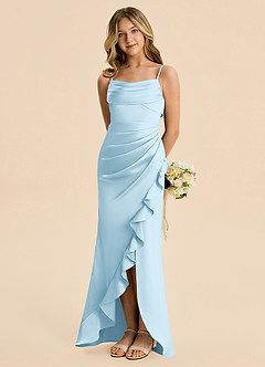 Azazie Mia Junior Sky Blue Mermaid Pleated Stretch Satin Dress image1