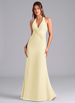 Azazie Valerie Vestidos de damas de honor Vestido de Sorbete De Limón de Gasa de Corte Sirena con Plisado image4