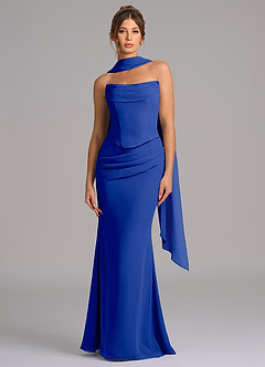 Azazie Sorrel Vestidos de madrinha de casamento Vestido Royal Blue de Chiffon de sereia com Espartilho image4