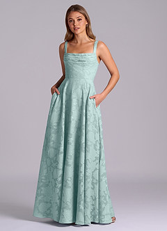 Azazie Shaude Brautjungfernkleider A-Linie Plissee Blumen-Burnout Kleid Nebel image1