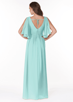 Azazie Temeka Bridesmaid Dresses Aqua A-Line Ruched Chiffon Dress image2