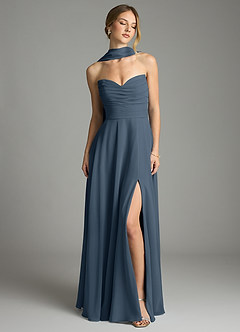 Azazie Ayla Abiti da Damigella Abito A-Line in Chiffon Scollo a Cuore Blu Nettuno image7