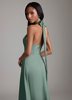 Azazie Tracie Bridesmaid Dresses Sea Moss A-Line Side Slit Stretch Satin Dress image6