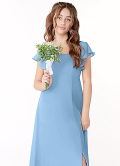 Azazie Bondi Junior Powder Blue A-Line Bow Chiffon Dress image4