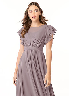 Azazie Daphne Bescheidene Brautjungfernkleider A-Linie Gekräuselt Chiffon Bodenlänge Kleid image4