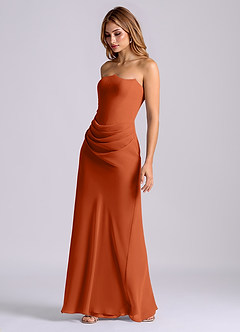 Azazie Debby Bridesmaid Dresses Burnt Orange Mermaid Strapless Chiffon Dress image3