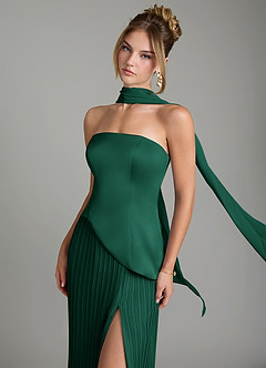Azazie Tierney Bridesmaid Dresses Emerald A-Line Strapless Chiffon Convertible Dress image7