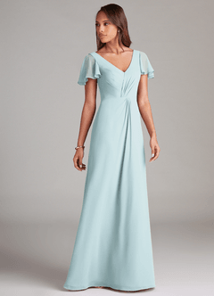 Azazie Soren Bridesmaid Dresses Mist A-Line Ruched Chiffon Dress image4