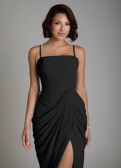 Azazie Nyra Bridesmaid Dresses Black Sheath Corset Chiffon Dress image3