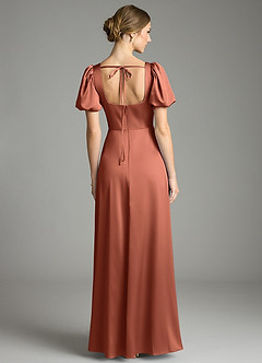 Azazie Fyona Bridesmaid Dresses Clay A-Line Pleated Stretch Satin Dress image7