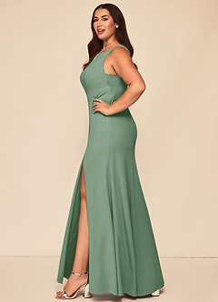 Azazie Rogue Bridesmaid Dresses Matcha Mermaid Scoop Side Slit Stretch Crepe Dress image9
