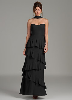 Azazie Imani Bridesmaid Dresses Black A-Line Ruched Chiffon Dress image1