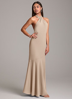 Azazie Lorena Bridesmaid Dresses Taupe Mermaid Pleated Chiffon Dress image5