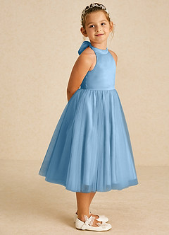 Azazie Dora Flower Girl Dresses Steel Blue A-Line Bow Tulle Dress image3