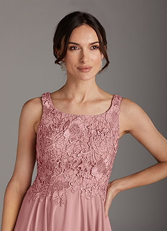 Azazie Kana Final Sale Dusty Rose A-Line Scoop lace Chiffon Dress image9