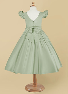Azazie Violeta Flower Girl Dresses Ball-Gown Bow Matte Satin Tea-Length Dress image6
