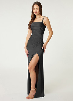 Azazie Desi Abiti da Damigella Abito Tubino in Raso Elasticizzato in Pizzo con Scollo Halter Nero image4