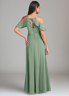 Azazie Dakota Bridesmaid Dresses Matcha A-Line Off the Shoulder Stretch Satin Dress image2