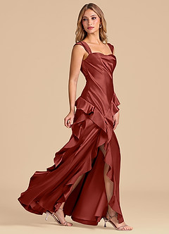 Azazie Sloane Bridesmaid Dresses Terracotta A-Line Sweetheart Neckline Metallic Satin Dress image3