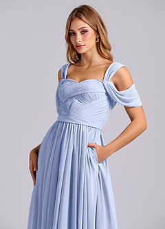 Azazie Koa 신부 들러리 드레스 A라인 오프 더 숄더 쉬폰 바닥 길이 드레스 image7