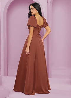 Barbie ♥ Azazie Bridesmaid Dresses Auburn A-Line Ruched Stretch Satin Dress image2