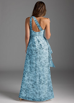 Azazie Maive Bridesmaid Dresses Blue Fern Floral Sheath Pleated Ruffle Chiffon Dress image5