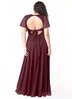 Azazie Induh Brautjungfernkleider A-Linie Flattert V-Hals Gittergewebe Kleid Cabernetrot image8