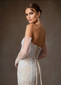 Azazie Janice Wedding Dresses Diamond White Champagne Mermaid Strapless Lace Dress image7