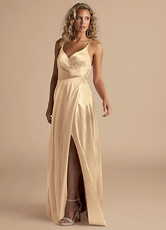Azazie Davis Bridesmaid Dresses Gold A-Line Pleated Metallic Satin Dress image8