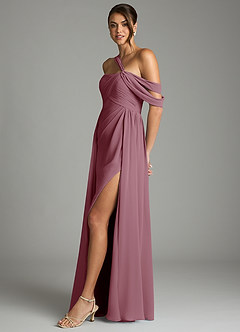 Azazie Kassandra Bridesmaid Dresses Vintage Mauve A-Line Off the Shoulder Chiffon Dress image4