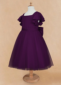 Azazie Kaeya Blumenmädchenkleider A-Linie Schleifen Tüll Kleid Traube image7
