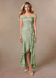 Azazie Billings Mother of the Bride Dresses Dusty Sage Mermaid Off the Shoulder Stretch Satin Dress image5