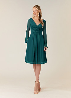 Azazie Teraso Mother of the Bride Dresses Peacock A-Line Pleated Mesh Dress image1