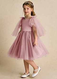 Azazie Duchess Robe Demoiselle D'honneur Fillette Robe Trapèze en Tulle avec manches Rose Poussiéreuse image1