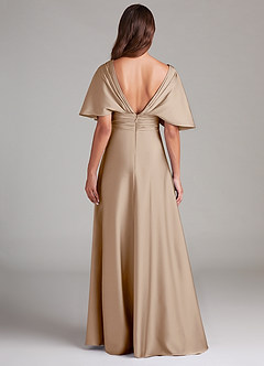 Azazie Pamela Bridesmaid Dresses Taupe A-Line Pleated Stretch Satin Dress image2