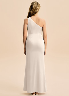 Azazie Akilah Junior White Alabaster Sheath Pleated Stretch Satin Dress image6