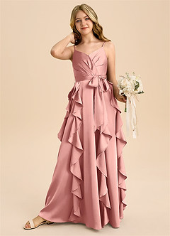 Azazie Peyton Junior Robe Trapèze en Satin extensible Plissée Rosette image2