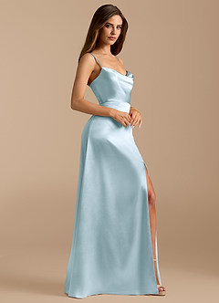 Azazie Erma Bridesmaid Dresses Sky Blue A-Line Side Slit Metallic Satin Dress image6