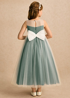 Azazie Amina Flower Girl Dresses Ivory Eucalyptus A-Line Lace Tulle Dress image7