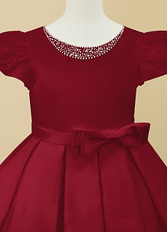 Azazie Jewel Robe Demoiselle D'honneur Fillette Robe Princesse en Mat Satiné Plissée Bourgogne image7