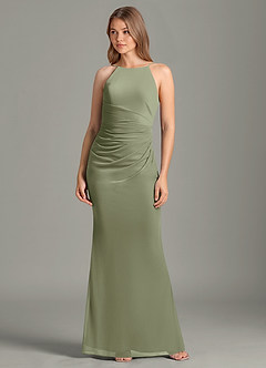 Azazie Sorcha Brautjungfernkleider Meerjungfrau-Linie Plissee Gittergewebe Kleid Pistazie image3