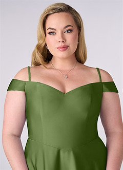 Barbie ♥ Azazie Robes de demoiselle d'honneur Robe Trapèze Convertible en Satin extensible Épaule décolletée Genévrier image7