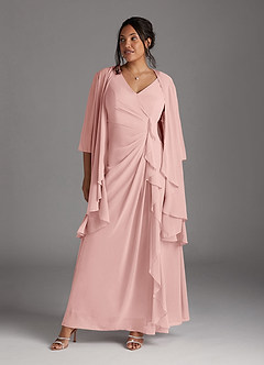 Azazie Manuella Mère de la mariée Robes Robe Trapèze en Mousseline de soie Col V plissé Rose Poudré image10