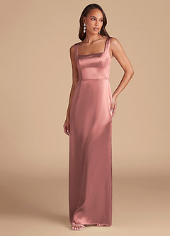 Azazie Flori Robes de demoiselle d'honneur Robe Fourreau en Satiné métallisé Fente Latérale Rose Poussiéreuse image3