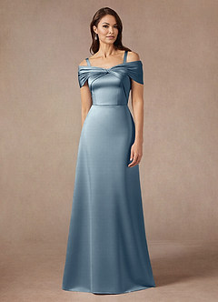 Azazie Amelia Mother of the Bride Dresses Dusty Blue A-Line Off the Shoulder Stretch Satin Dress image5
